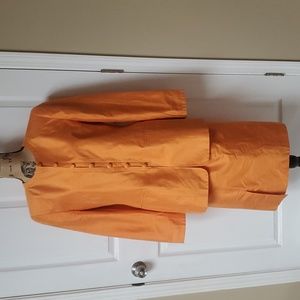 Vintage 1980's  Louis  Feraud 100% Silk Pumpkin Orange 2 piece Blazer & Skirt 12